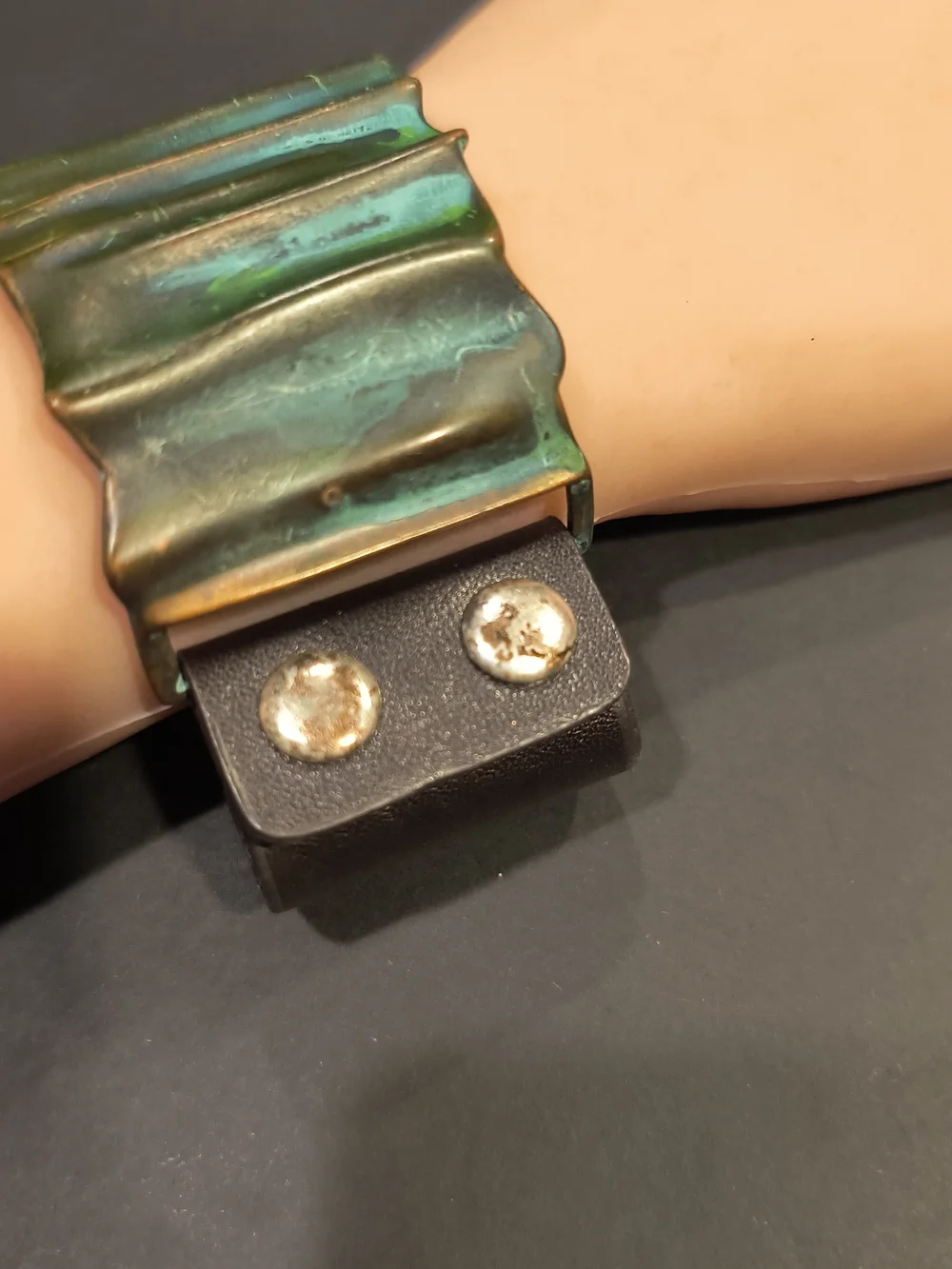 RLM Soho Robert Lee Morris Verdigris Green Patina Leather Cuff Bracelet Snap